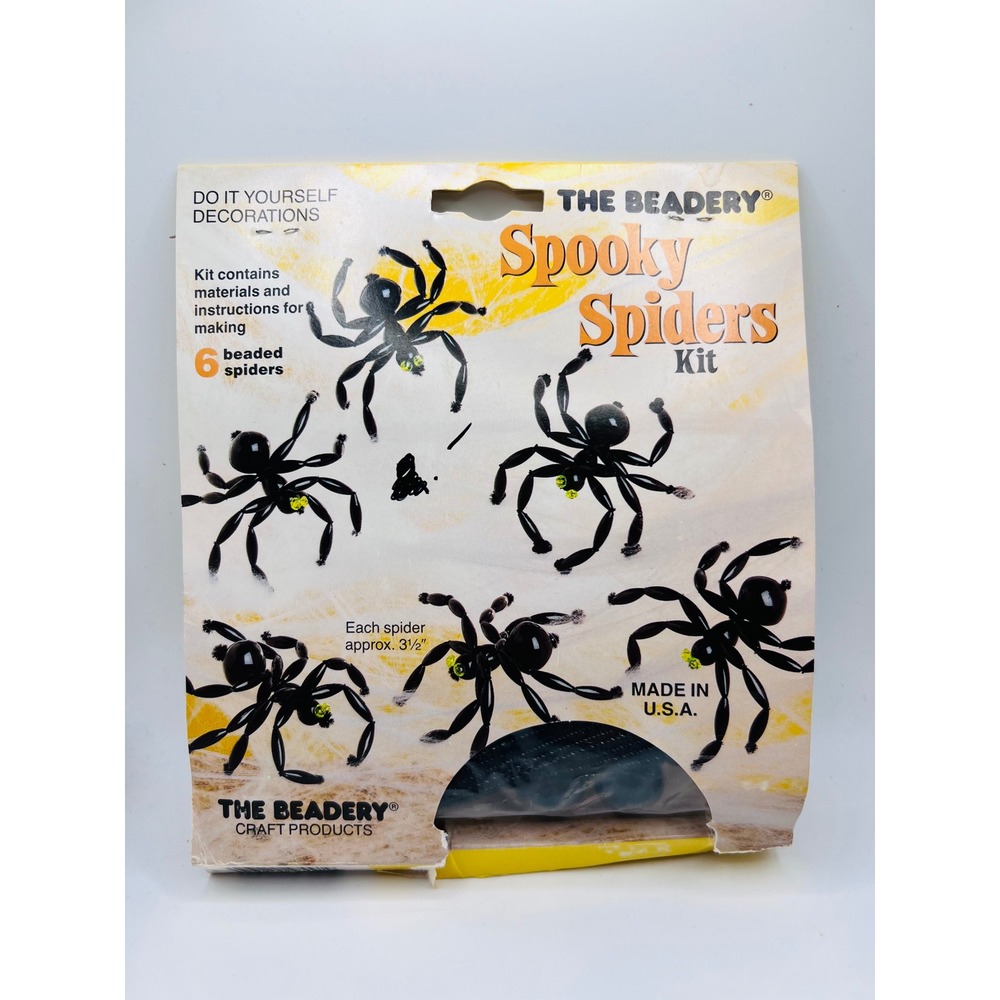 The Beadery Spooky Spiders Kit 6 CT Halloween Craft Kit #4791 Beading 1988 VTG